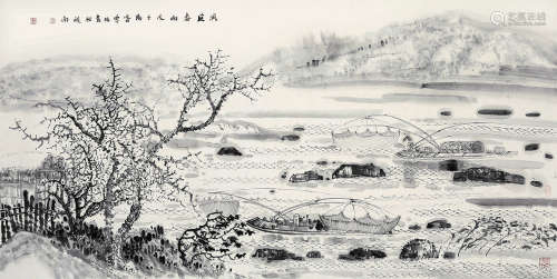 张东林 戊子（2008） 洞庭春雨图 水墨纸本 镜片