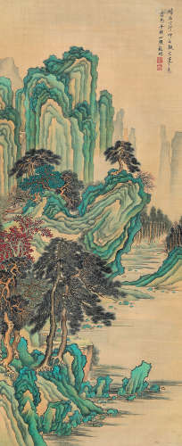 彭旸 丁卯（1927） 青绿山水 设色绢本 立轴