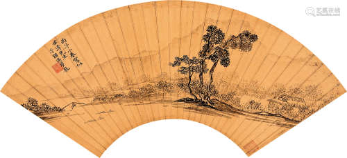 冯梦龙 丙子（1636） 湖山泛舟 水墨金笺 扇面
