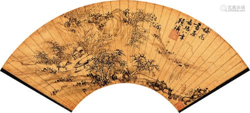 顾璘 嘉靖八年（1529） 梅花书屋 设色金笺 扇面