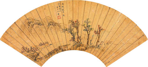 卞文瑜 己酉（1669） 山居图 设色金笺 扇面