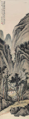金心兰 癸卯（1903） 幽谷松瀑图 设色绢本 屏轴