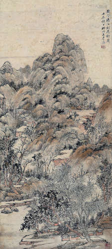 王学浩 壬辰（1832） 江村花柳 设色纸本 镜片