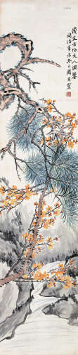 周闲 辛未（1871） 松枝梅花 设色绢本 立轴