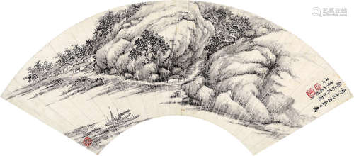 黄鼎 己酉（1729） 春山泊舟 水墨纸本 扇面
