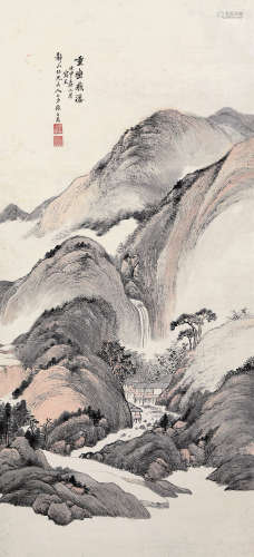 张之万 壬申（1872） 重峦飞瀑 设色纸本 立轴