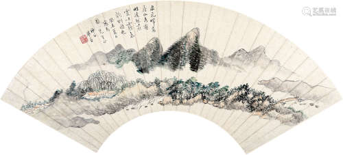 毕简 癸未（1823） 云雾远山图 设色纸本 扇面