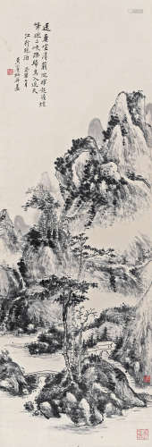 黄宾虹 癸酉（1933） 江行晚泊 水墨纸本 镜框