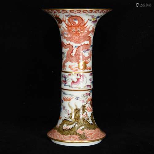 Enamel dragon grain flower vase with, 17.5 x 9.5