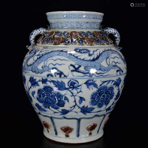 Blue and white youligong carved dragon tank 28 * 24