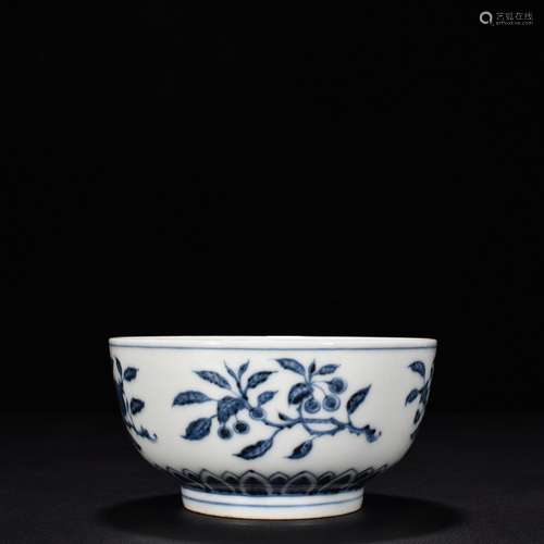 Blue and white 2 fold branch flowers and grain bowl7 cm wide...