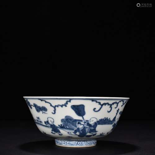 Zhengde blue-and-white YingXiWen bowl18 centimeters high 8 c...