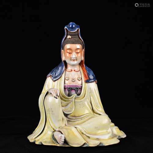 Yellow to blue and white enamel paint guanyin 31 cm * 26, 90...