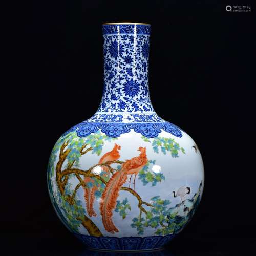 Blue and white enamel peacock phoenix flower grain tree 54 *...