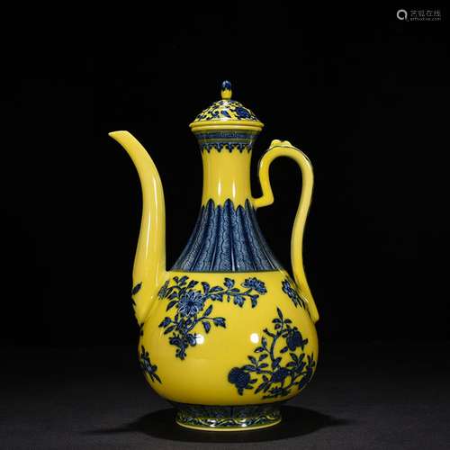 Yellow to blue and white fold branch flowers and grain ewer ...