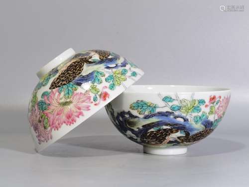 Pastel after shoots quail chrysanthemum bowl a pair of high ...