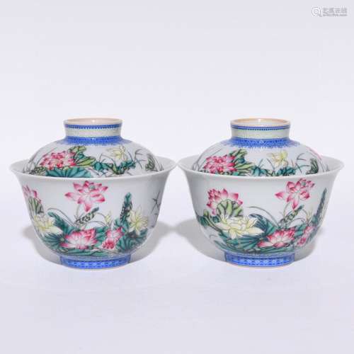 Colored enamel covered bowl lotus decorative pattern, high 9...