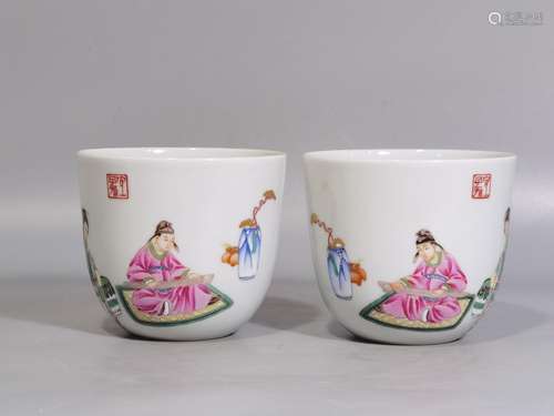 Listen to jean enamel cup of a pair, diameter 8.3 7.1