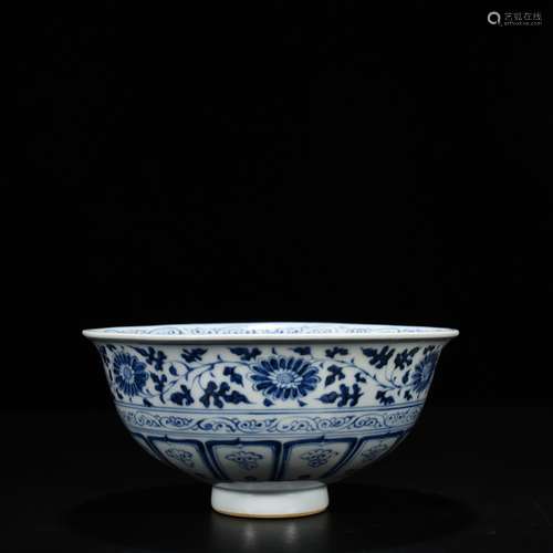 Dark blue and white tie up branch grain bowl carved phoenix ...