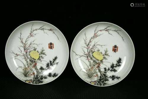 Colored enamel tracing painstakingly LanZhuJu grain plates3....