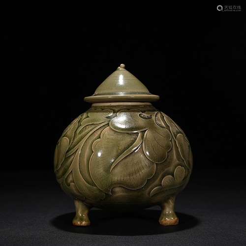 Yao state kiln carved flower grain three-legged pot 18 x 15 ...