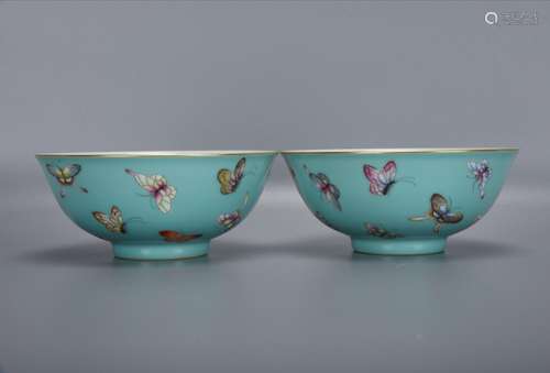 Turquoise bowl of a pair of butterfly, 5.3 cm high, diameter...