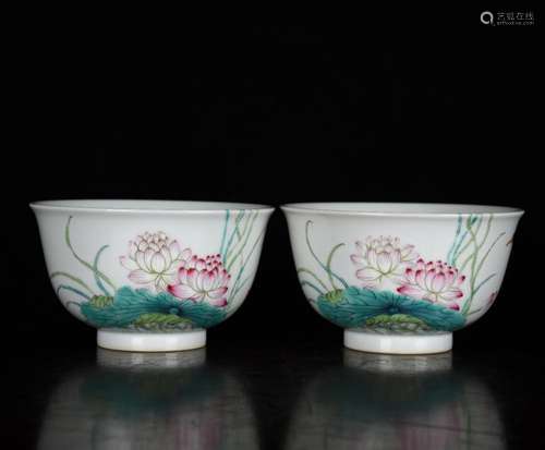 Pastel lotus kingfisher branch cups a pair, 5.1 cm high, dia...