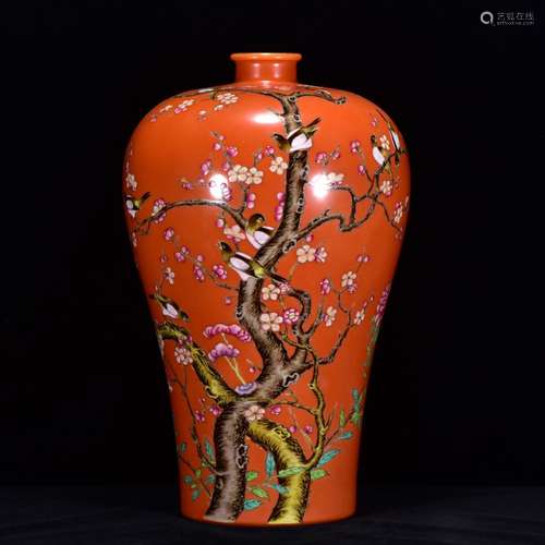 Red glaze enamel twelve xi wen mei bottles of 38 * 24