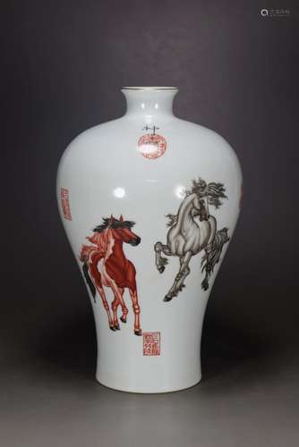 Colored enamel gold horse Mercedes grain mei bottle32 cm dia...