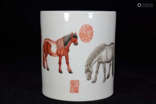 Lang shining ready and painted horse enamel pen container15 ...