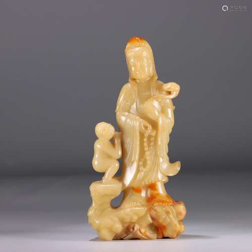 Furnishing articles: hetian jade boy worship goddess of merc...