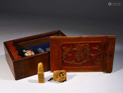 Seal, longevity, shou tian sanduo inkpad box of three pieces...