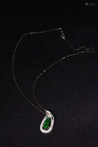 Modern, silver inlaid jade necklaceSpecification: length 24 ...