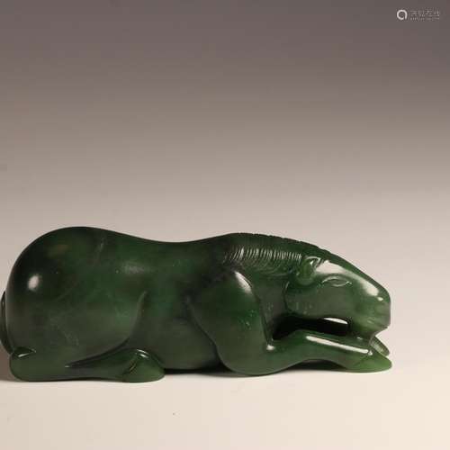 , hotan jade lying horsesSize: 9.1 cm long, 2.8 cm wide, 3.3...