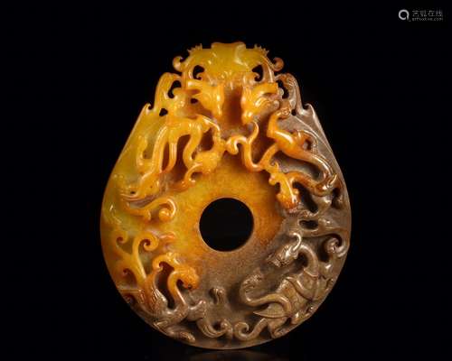 Hetian jade huang wek-jin and jade dragon pendant, seeps the...