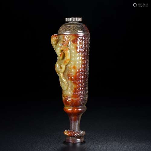 Old and hetian jade: milk cup top grain dragons!Fine carver:...