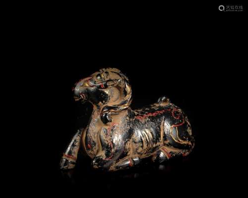 , high ancient hotan jade carving paint lying sheep, the jad...