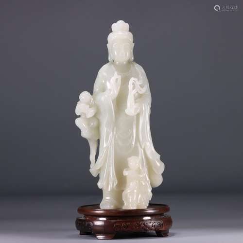 Furnishing articles: hetian jade boy worship goddess of merc...