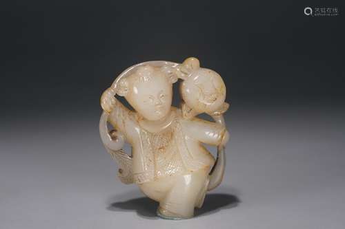 : hetian jade "the good fortune the lad" carvings:...