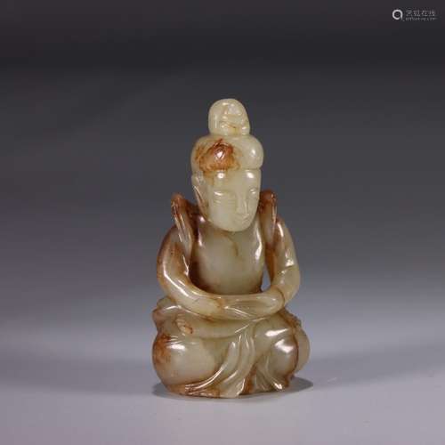 : hetian jade guanyin carved piecesSize: 7 cm long, 3.7 cm w...