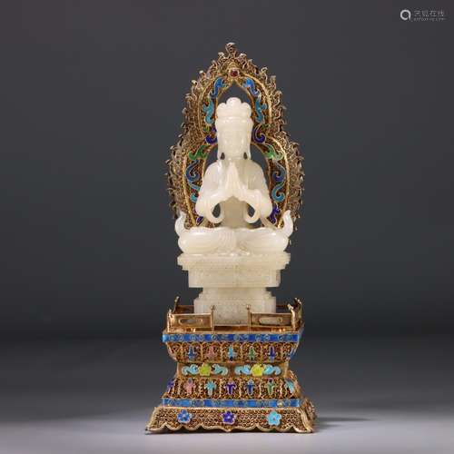 : hetian jade gold silver filaments barbecue guanyin furnish...