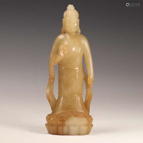 Hetian jade guanyin stands resembleSize: 6.2 cm long, 3.6 cm...