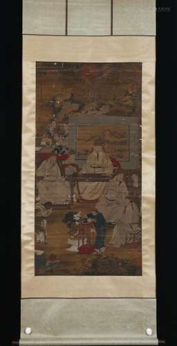 P50N1804 ancient Yin old silk scroll officer person enjoymen...