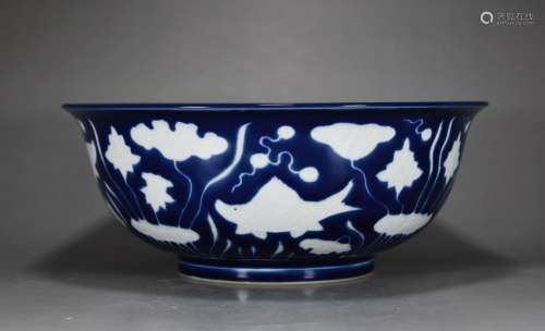 Big ji blue glaze pu white fish algae green-splashed bowlsHi...