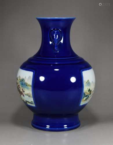Ji blue glaze window landscape pattern trunk bottles28 cm hi...