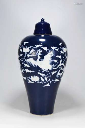 Ji blue glaze Pope carved the chicken wear grain mei bottle4...