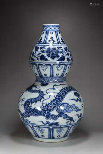 Blue and white YunLongWen gourd bottle powers genghis khan m...