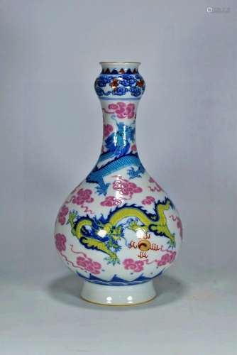 Blue and white add gold dragon bottle of garlic28 cm high 16...