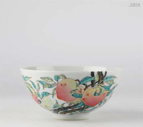 Chinese Fencai glaze peach pattern porcelain bowl, 17th cent...