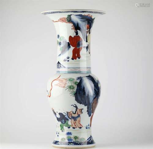 Chinese blue and white glazed Multicolored figure porcelain ...